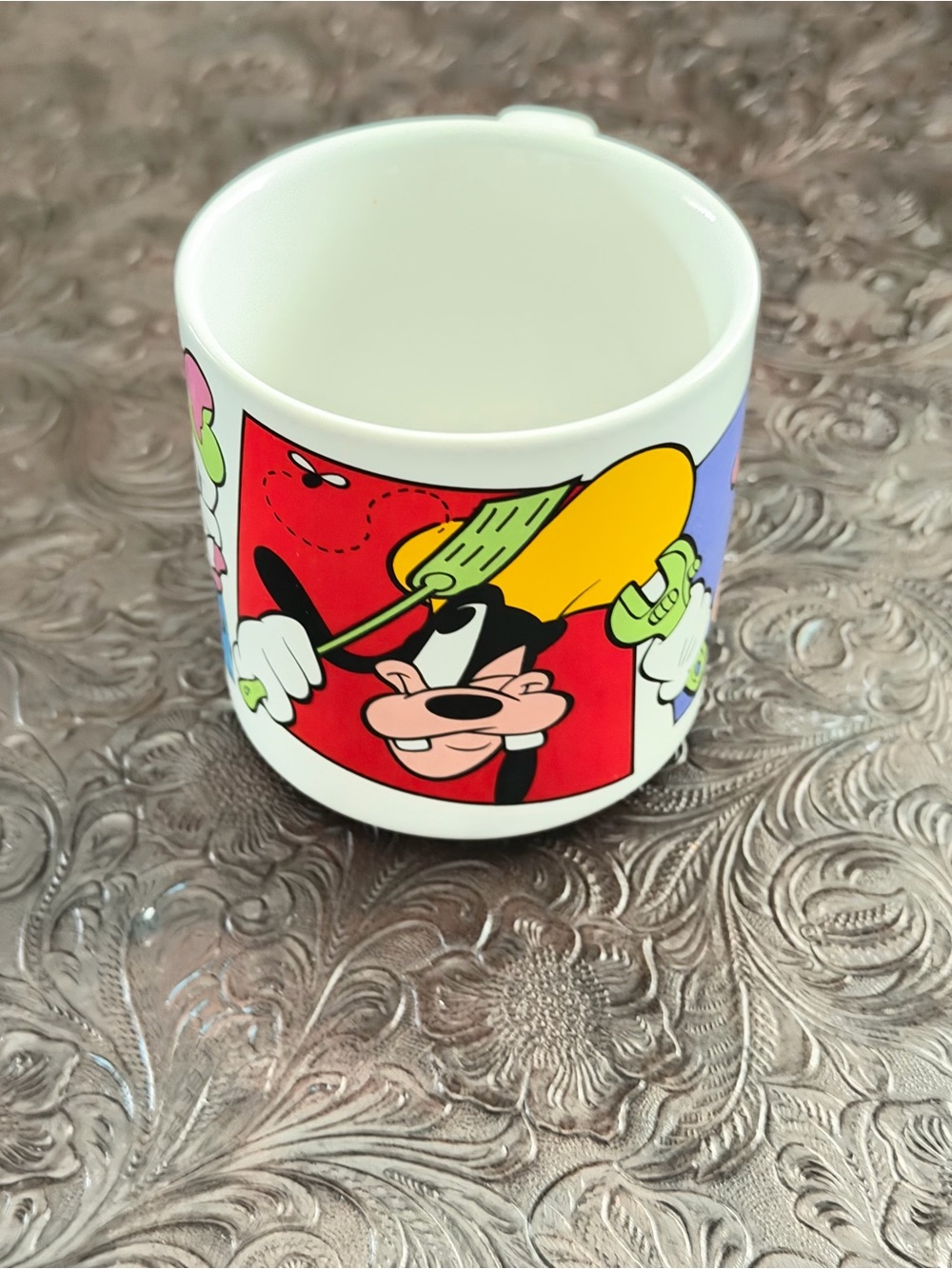 Goofy Cartoon Ceramic Mug with Bright Pop Colors, vintage 90s.
